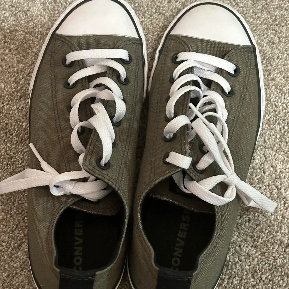 Converse Kids Olive Green Low Top Sneakers with White Trim